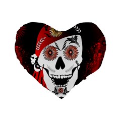 Funny Happy Skull Standard 16  Premium Heart Shape Cushions