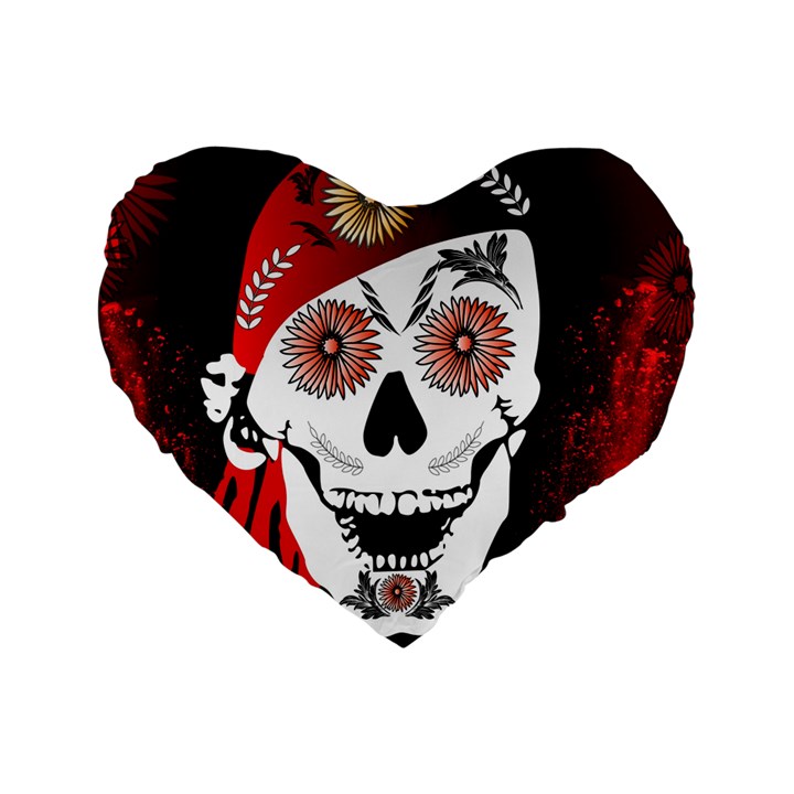 Funny Happy Skull Standard 16  Premium Heart Shape Cushions