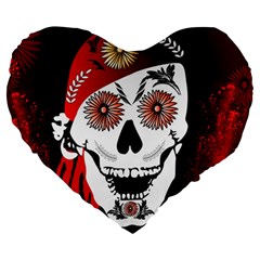 Funny Happy Skull Large 19  Premium Heart Shape Cushions