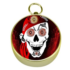 Funny Happy Skull Gold Compasses by FantasyWorld7