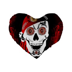 Funny Happy Skull Standard 16  Premium Flano Heart Shape Cushions by FantasyWorld7