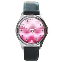 Pink Gradient Chevron Round Metal Watches