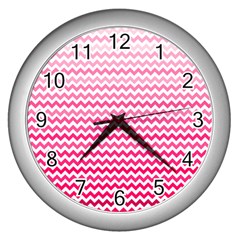 Pink Gradient Chevron Wall Clocks (silver) 