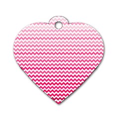 Pink Gradient Chevron Dog Tag Heart (two Sides)