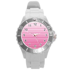 Pink Gradient Chevron Round Plastic Sport Watch (l) by CraftyLittleNodes