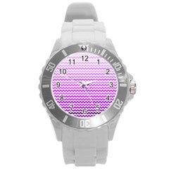 Purple Gradient Chevron Round Plastic Sport Watch (l) by CraftyLittleNodes