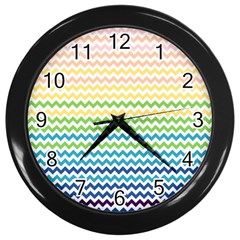 Pastel Gradient Rainbow Chevron Wall Clocks (black)