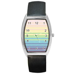 Pastel Gradient Rainbow Chevron Barrel Metal Watches