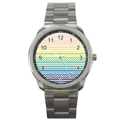 Pastel Gradient Rainbow Chevron Sport Metal Watches by CraftyLittleNodes