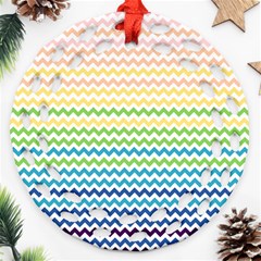 Pastel Gradient Rainbow Chevron Round Filigree Ornament (2side)