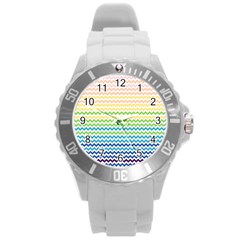 Pastel Gradient Rainbow Chevron Round Plastic Sport Watch (l) by CraftyLittleNodes