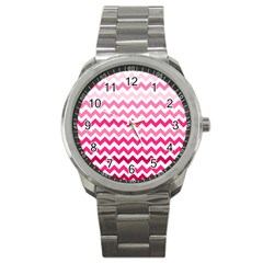 Pink Gradient Chevron Large Sport Metal Watches by CraftyLittleNodes