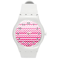 Pink Gradient Chevron Large Round Plastic Sport Watch (m) by CraftyLittleNodes