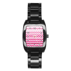 Pink Gradient Chevron Large Stainless Steel Barrel Watch