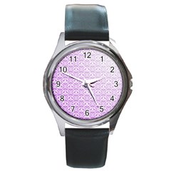 Purple Damask Gradient Round Metal Watches