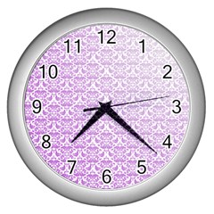 Purple Damask Gradient Wall Clocks (silver) 