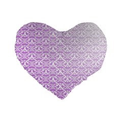 Purple Damask Gradient Standard 16  Premium Heart Shape Cushions by CraftyLittleNodes