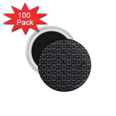 Silver Damask With Black Background 1 75  Magnets (100 Pack) 