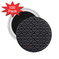 Silver Damask With Black Background 2 25  Magnets (100 Pack) 