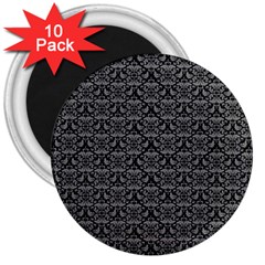 Silver Damask With Black Background 3  Magnets (10 Pack) 