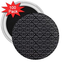 Silver Damask With Black Background 3  Magnets (100 Pack)