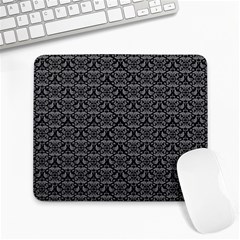 Silver Damask With Black Background Large Mousepads