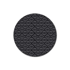 Silver Damask With Black Background Rubber Coaster (round) 