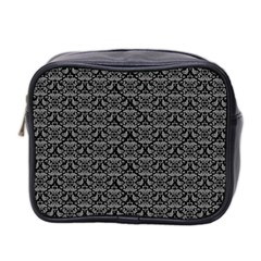 Silver Damask With Black Background Mini Toiletries Bag 2-side