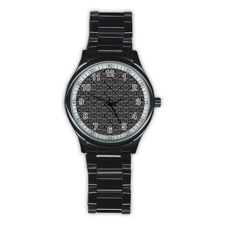 Silver Damask With Black Background Stainless Steel Round Watches