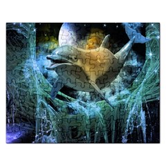 Funny Dolphin In The Universe Rectangular Jigsaw Puzzl