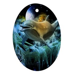 Funny Dolphin In The Universe Oval Ornament (two Sides)