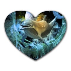 Funny Dolphin In The Universe Heart Mousepads