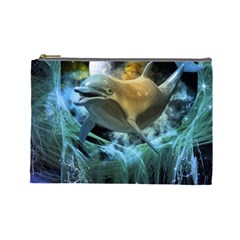 Funny Dolphin In The Universe Cosmetic Bag (large) 