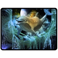 Funny Dolphin In The Universe Fleece Blanket (large) 