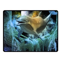 Funny Dolphin In The Universe Fleece Blanket (small)