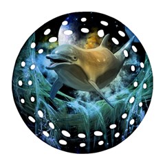 Funny Dolphin In The Universe Ornament (round Filigree) 