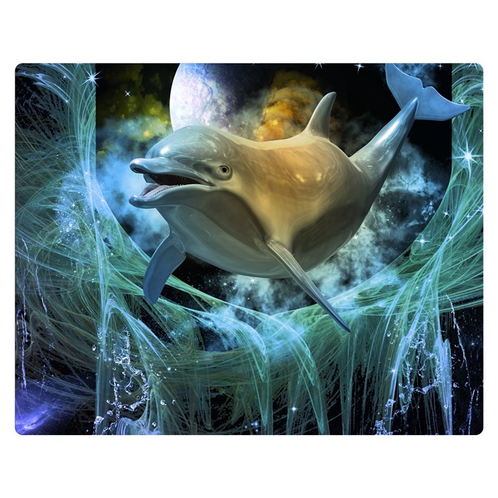 Funny Dolphin In The Universe Double Sided Flano Blanket (Medium) 