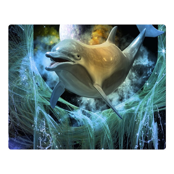 Funny Dolphin In The Universe Double Sided Flano Blanket (Large) 