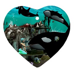 Cute Mermaid Playing With Orca Ornament (heart) 