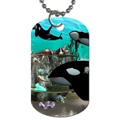 Cute Mermaid Playing With Orca Dog Tag (one Side)