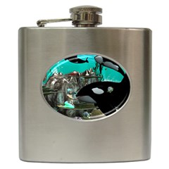 Cute Mermaid Playing With Orca Hip Flask (6 Oz)