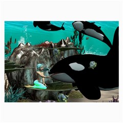 Cute Mermaid Playing With Orca Large Glasses Cloth (2-side) by FantasyWorld7