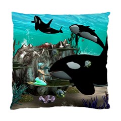 Cute Mermaid Playing With Orca Standard Cushion Case (one Side) 