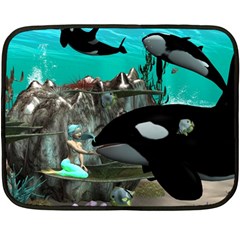 Cute Mermaid Playing With Orca Fleece Blanket (mini)