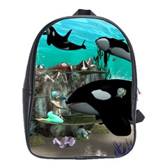 Cute Mermaid Playing With Orca School Bags(large) 