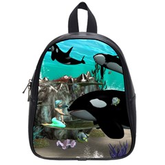 Cute Mermaid Playing With Orca School Bags (small) 