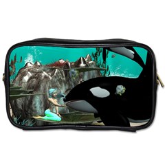 Cute Mermaid Playing With Orca Toiletries Bags