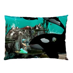 Cute Mermaid Playing With Orca Pillow Cases (two Sides)