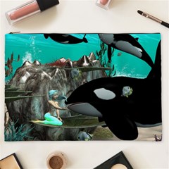 Cute Mermaid Playing With Orca Cosmetic Bag (xxl)  by FantasyWorld7