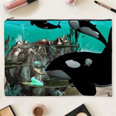 Cute Mermaid Playing With Orca Cosmetic Bag (xxxl) 